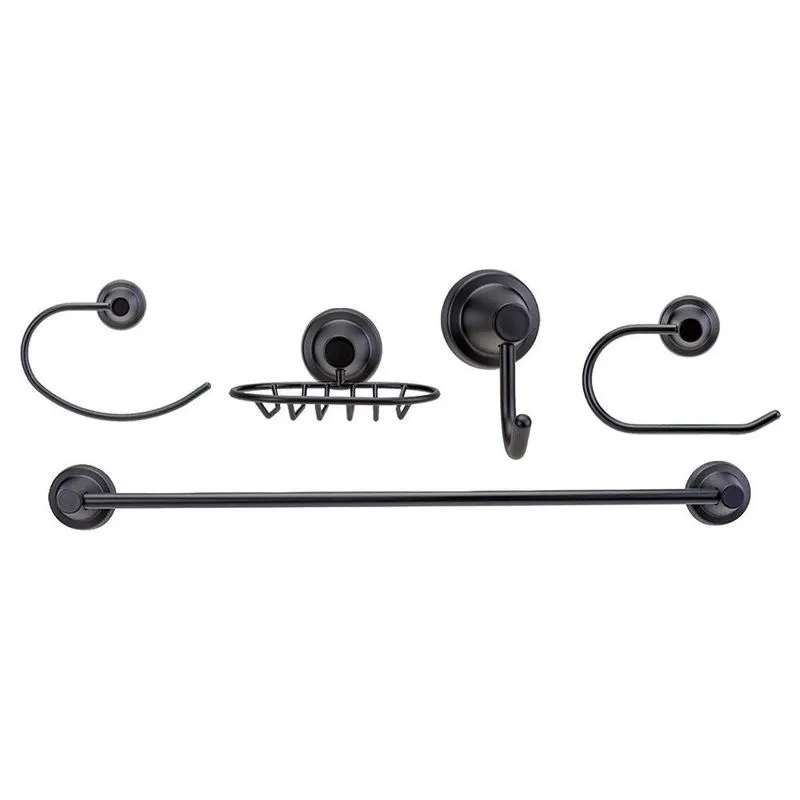 Kit Para Banheiro Aquaplas Star 5 Peças Preto - Porta Toalha De Banho E Rosto, Cabide, Porta Sabonete E Porta Papel Higiênico