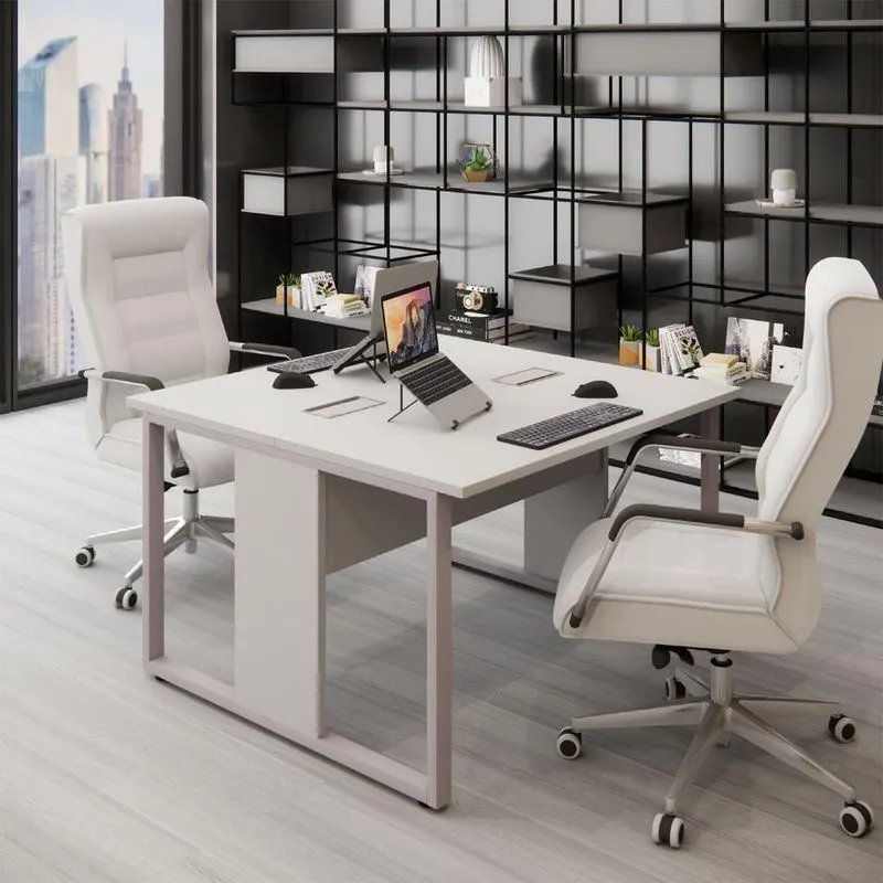 Mesa De Trabalho Para Escritório 2 Lugares F5 Sem Gavetas 120cm Cinza F5 Office