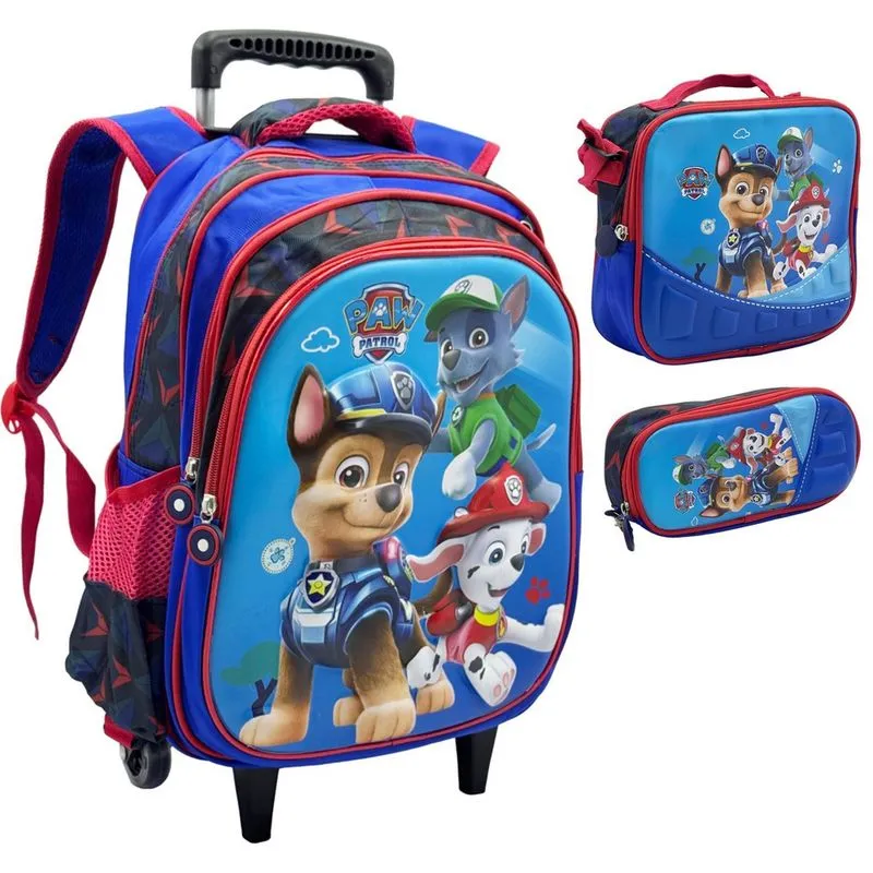 Kit Mochila Infantil Rodinhas Escolar 3D - Patrulha (Azul)