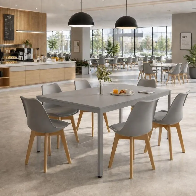 Kit 6 Cadeiras Siena Com Mesa 180cm X 90cm Moderno Mdp Metal Cinza F5 Office
