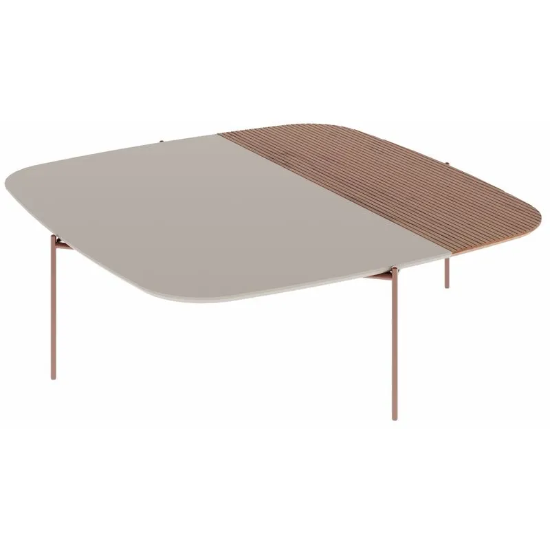 Mesa De Centro Briana 100 Off White Branco Cinamomo Natural Metal Cobre - Rudnick