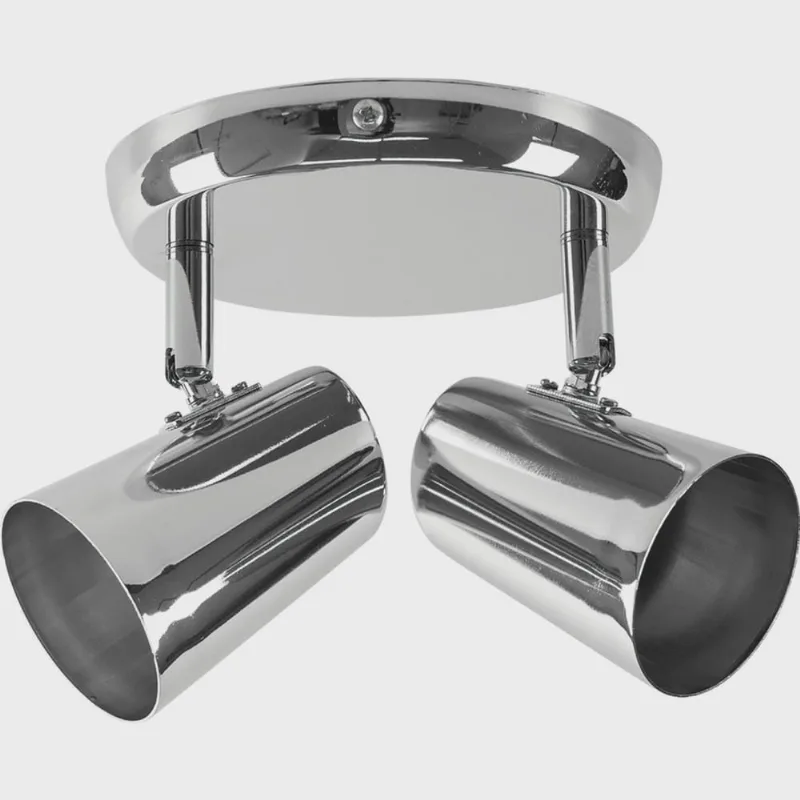 Spot Duplo 2 Luzes com Canopla Sobrepor Direcionável Cromado Prata New Short E27 Llumm Bronzearte
