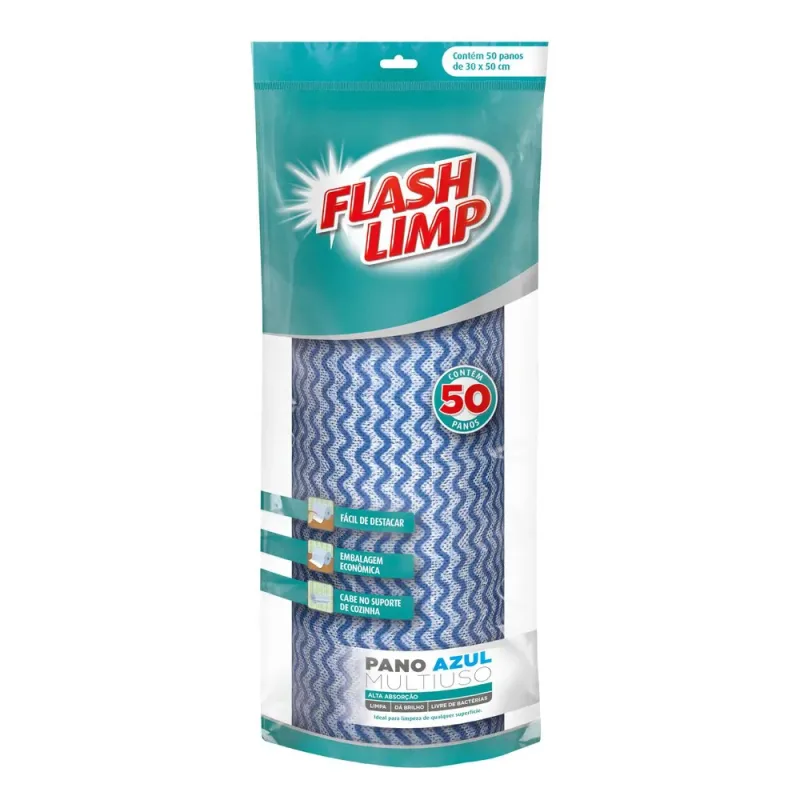 PANO AZUL MULTIUSO - FLASH LIMP - 50 UNIDADES - Vila Clean | Loja de Produtos de Limpeza