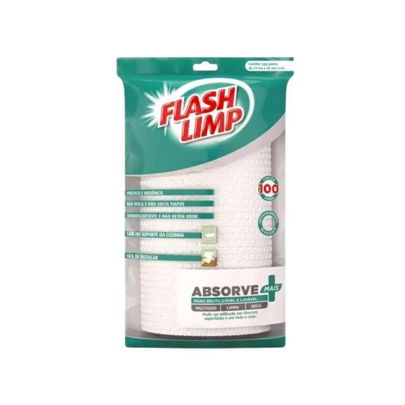 Pano Absorve Mais 100 Peças Para Limpeza Flash Limp