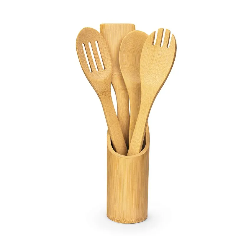 Conjunto De Utensilios 5 Pecas De Bambu