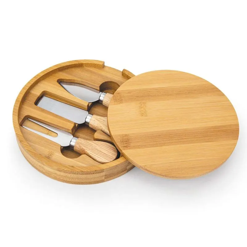 Conjunto Para Queijo 4 Peças Tabua De Bambu E Utensilios