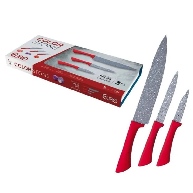Conjunto De Facas Colorstone 3 Peças Volcano Euro Home