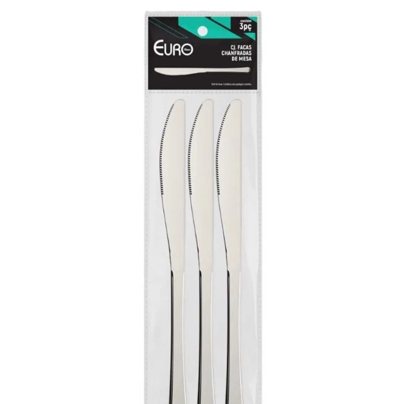 Conjunto Facas De Mesa 3 Peças Chanfradas Euro Home
