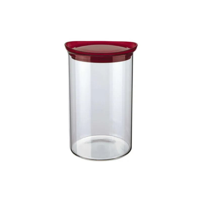 Pote De Vidro Slim Com Tampa Plastica 1L Vermelho Euro Home