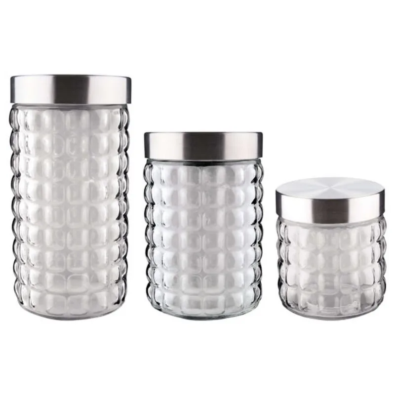 Cj. Potes de Vidro com Tampa Inox 3 Pcs. VDR7047-3 Euro Home