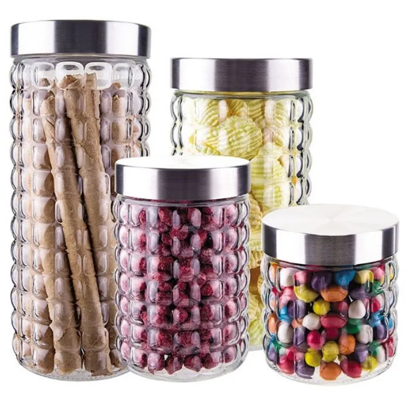 Conjunto De Potes De Vidro Com Tampa Inox Bubble 4 Peças Euro Home