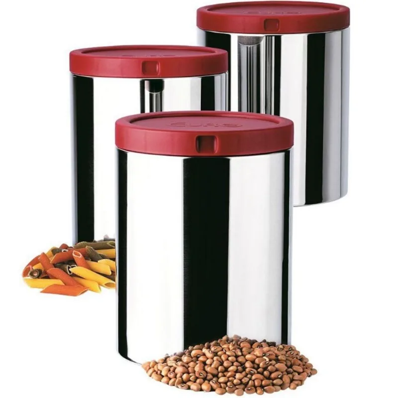Porta Mantimentos Inox 3 Peças c/ Tampa Vermelha INO344-Euro