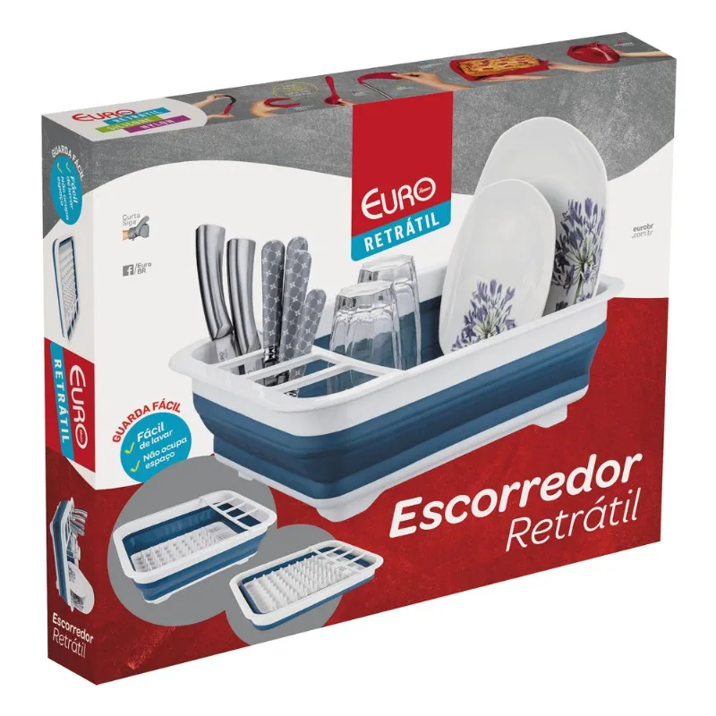 Escorredor De Pratos Retratil Azul Euro Home