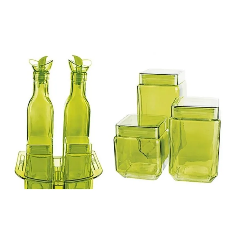 Conjunto Galheteiro Colorido 7 Peças Com Suporte Verde Euro Home