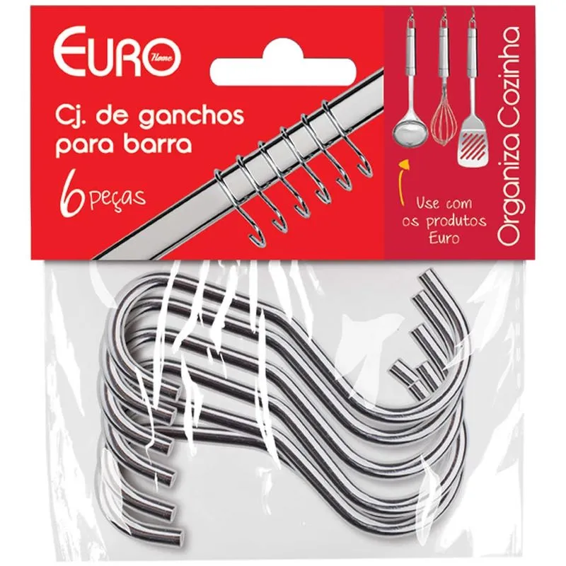 Conjunto 6 Ganchos para Barra Euro Home Utensílios Suspensos