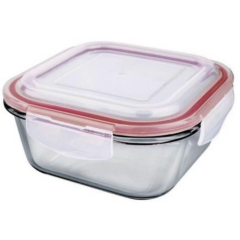 Pote De Vidro Hermético 8883 800ml Quadrado Vermelho