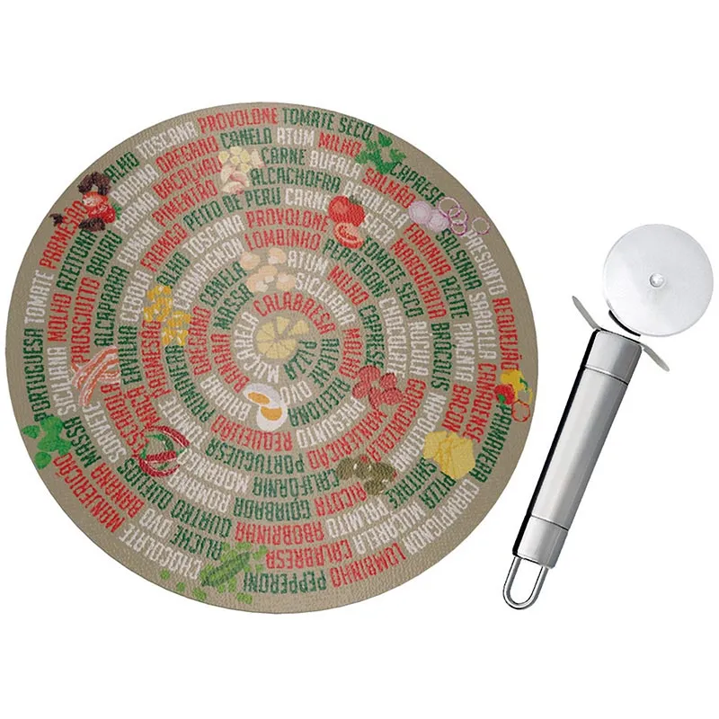 Conjunto Para Pizza Com Tábua De Vidro 2 Peças - Sabores - Euro Home - Colorido