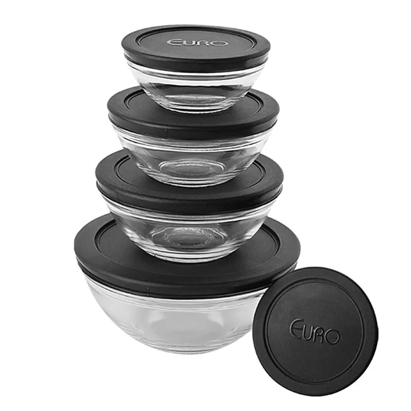 Conjunto de Potes com Tampa 5 Peças em Vidro Euro VDR3008PT