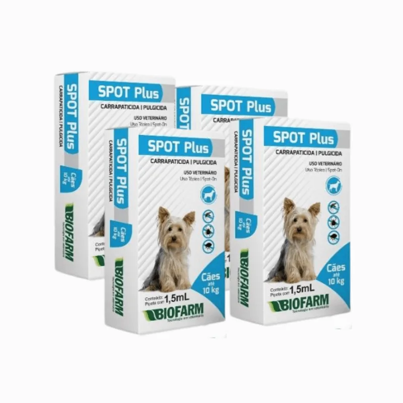 Kit 4 Spot Plus Carrapaticida Pulgicida Cães 10kg Biofarm