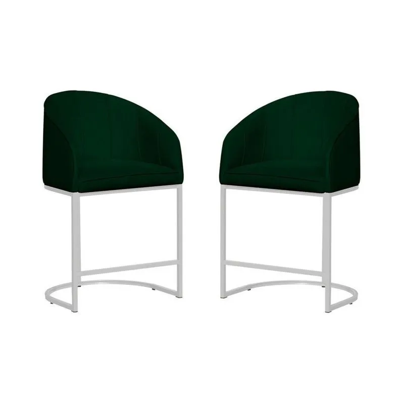 Kit 02 Banco Banqueta Poltrona Mia Base Metal Branca Veludo verde