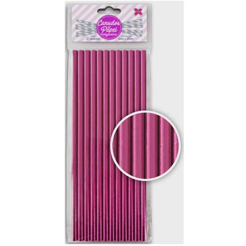 Canudo de Papel Metalizado Pink c/12 - Make