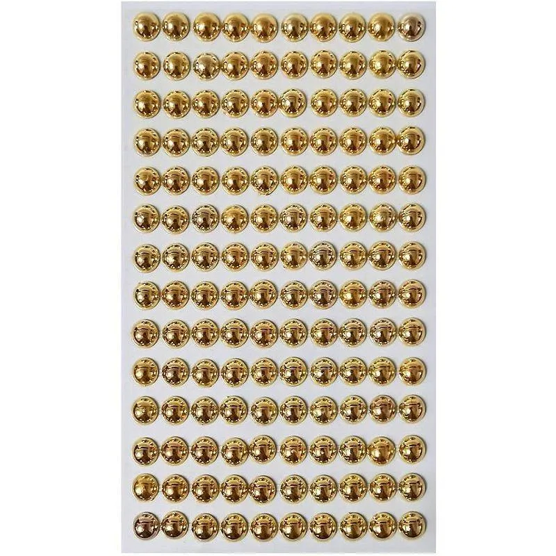 Pedraria 1/2 Pérola 8mm Ouro Adesiva Pct Com 12