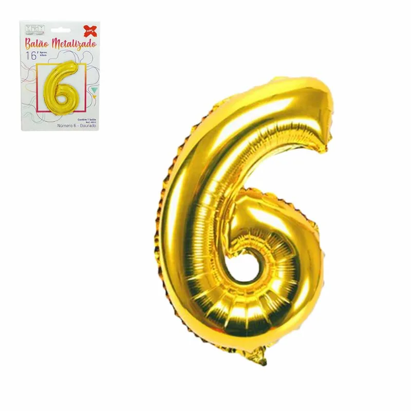 Balão Inflável 40cm Número Dourado N.6 8032 Make+ - UN