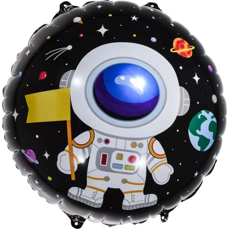 Balao Metalizado Decorado Espaco Astronauta Redondo 45 Cm