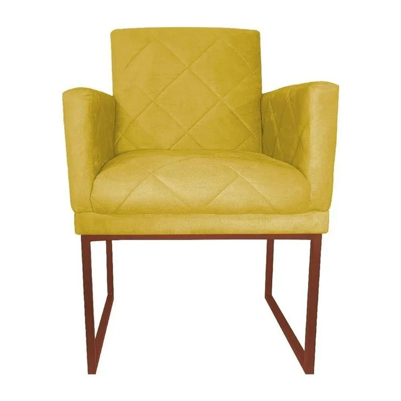 Poltrona Decorativa Sala Recepção Klara Base Bronze Suede amarelo