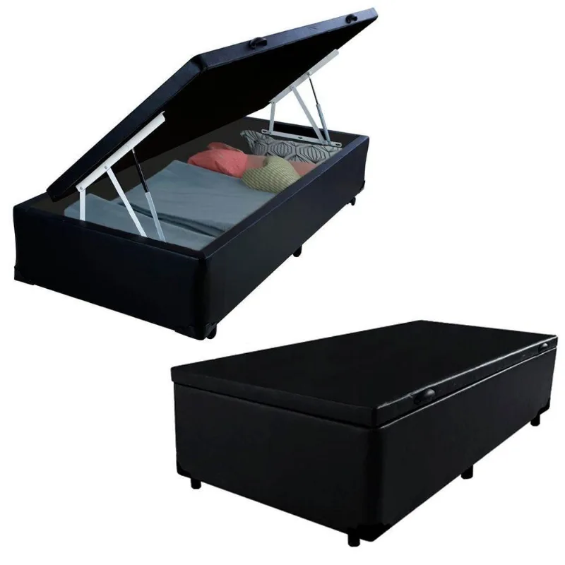 Cama Box Baú Solteiro Sintético Serene Preto 88x188x44