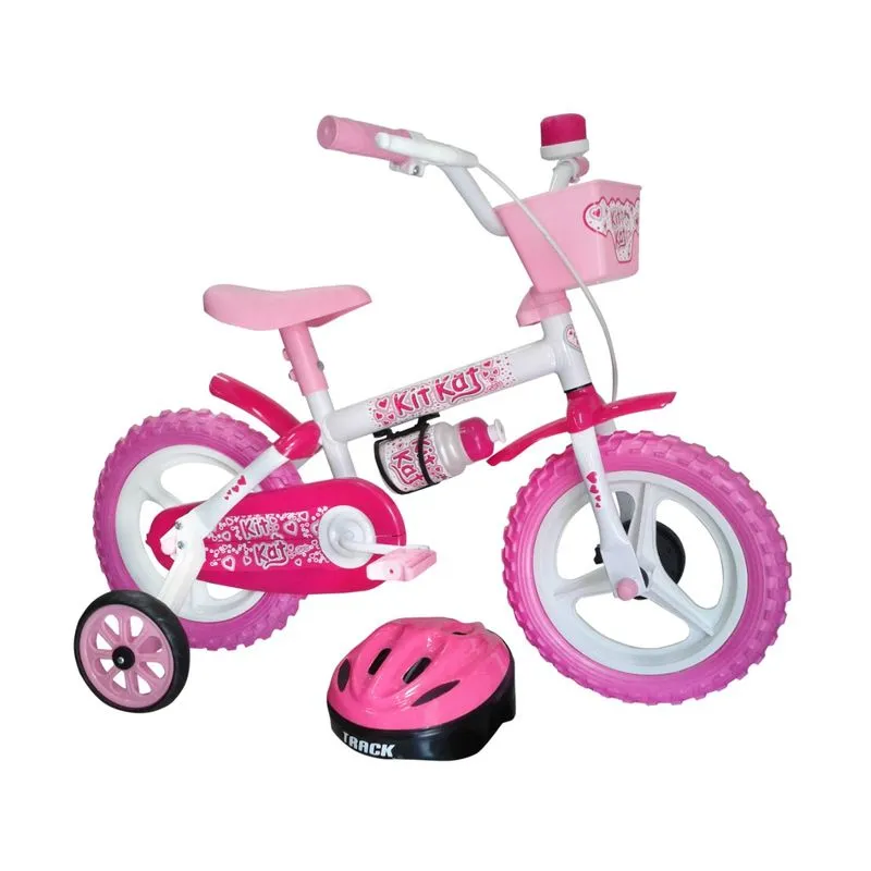 Bicicleta Infantil Aro 12 Track Bikes Kit Kat Girls Branca e Rosa
