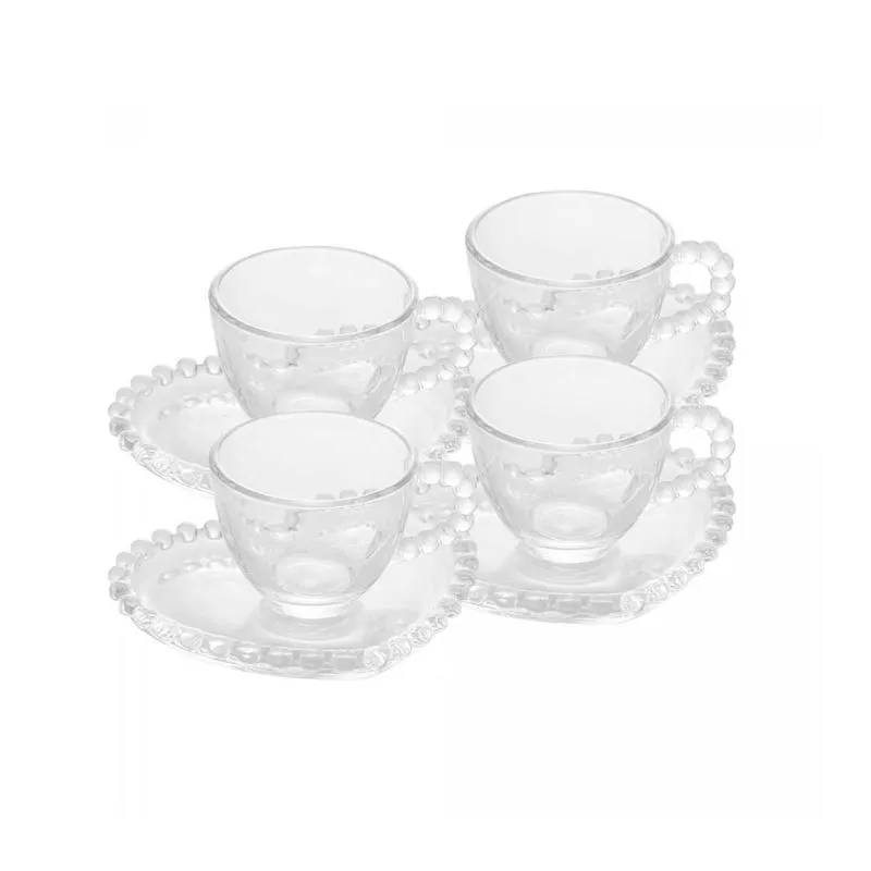 Conjunto 4 Xícaras De Chá Com Pires Coração Pearl 180ml