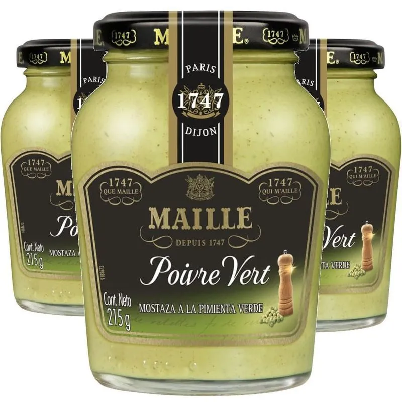 Kit 3 Mostarda Francesa Maille Com Pimenta Verde 215g