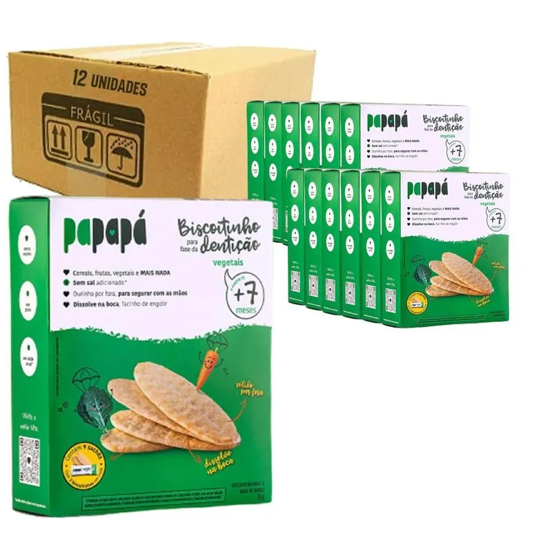 Kit 12 Un Biscoito Para Fase Da Dentição Vegetais Papapá 36g