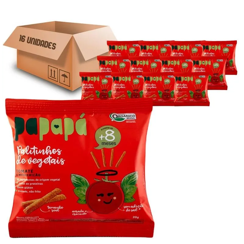 16x Biscoito Infantil Papapá Orgânico Tomate/manjericao 20g