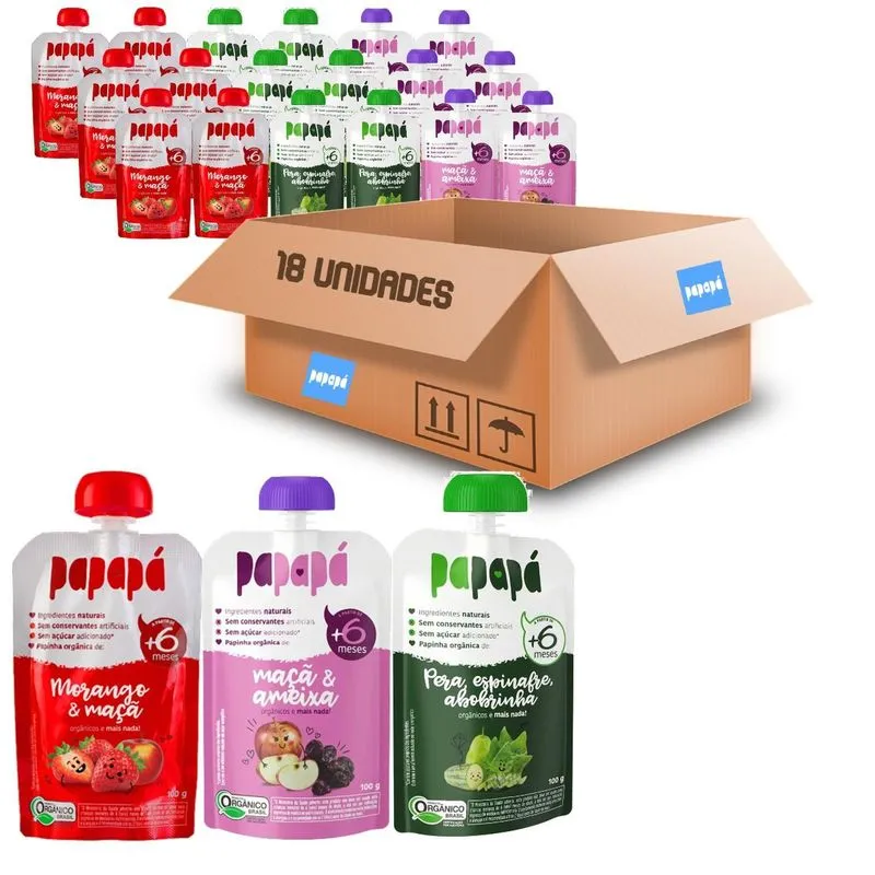 Kit Com 18und Papinhas Orgânicas Mistas Papapá 100g 3 Tipos