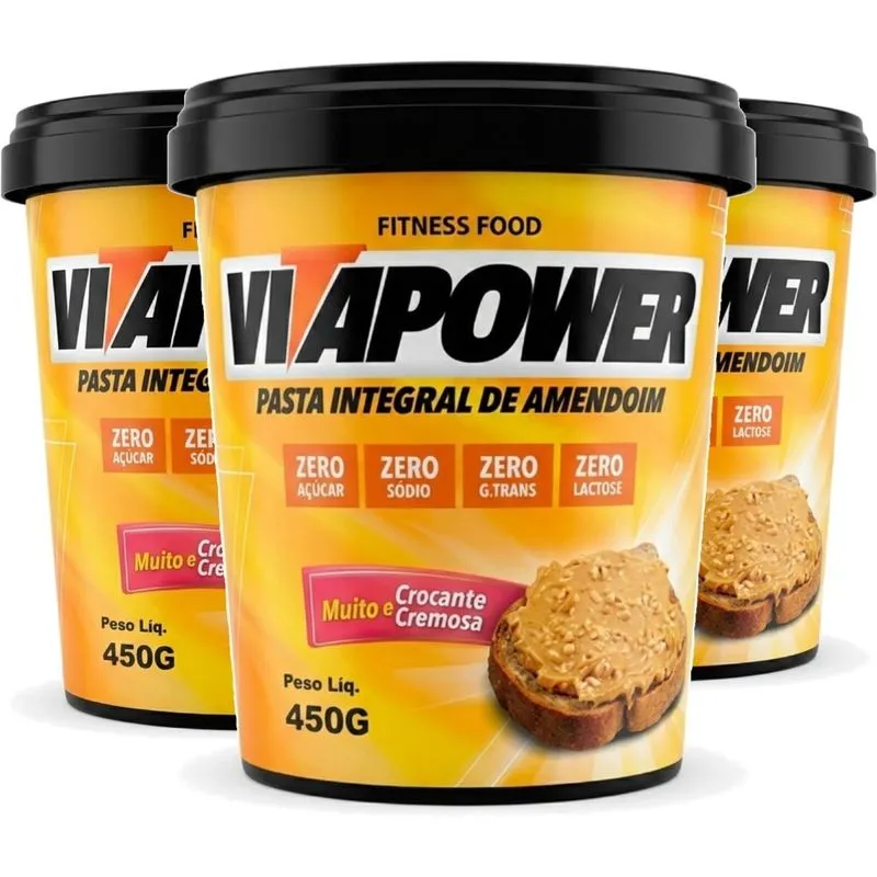 Kit 3und Pasta Integral De Amendoim Crocante Vitapower 450g