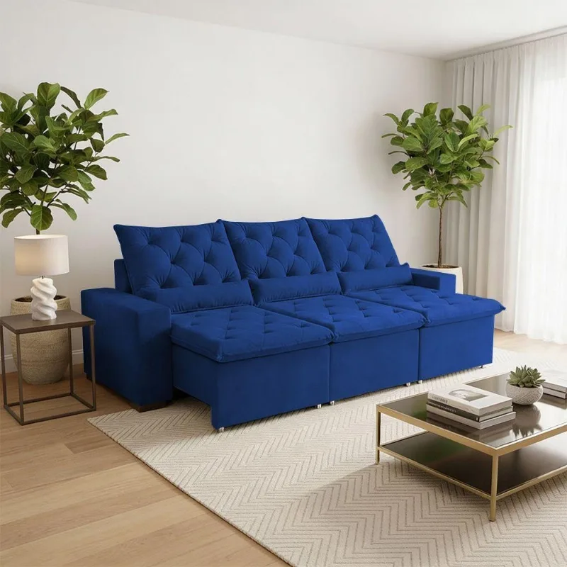 Sofá Retrátil 290m Suede Macio Reclinável E Visual Impactante Para Valorizar A Sala Milão Azul