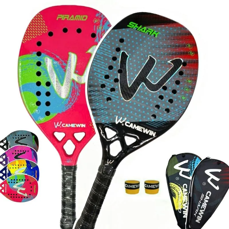 Kit 2 Raquetes Beach Tennis Full Carbon 3K Camewin Top Shark