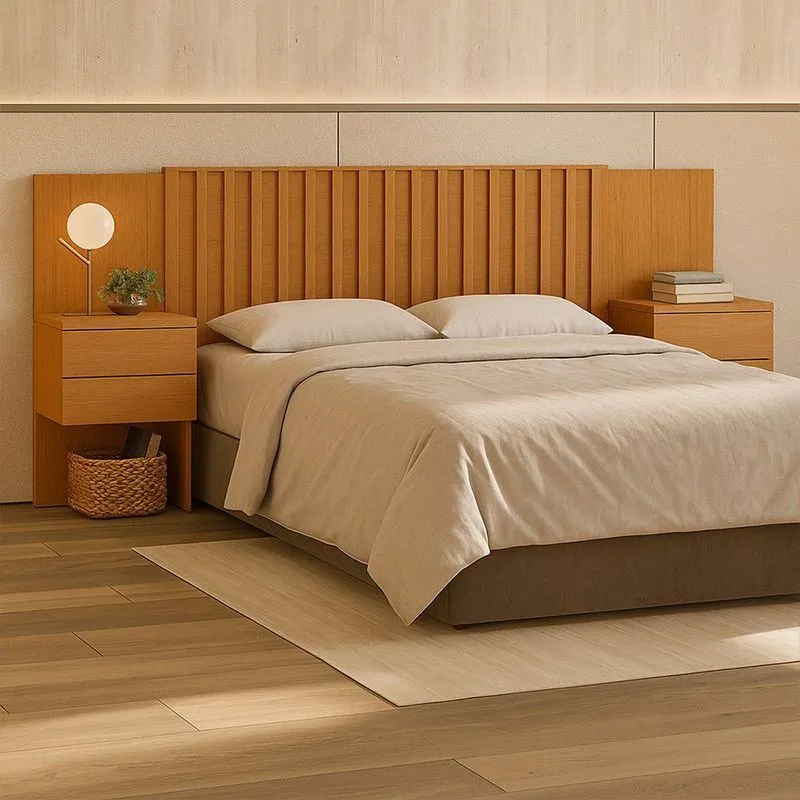 Painel De Cabeceira Modular Sampa Ripada Com Criado Integrado ? Cinamomo