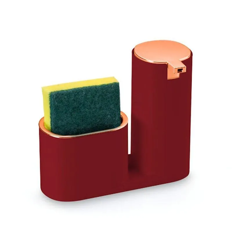 Dispenser Para Detergente E Esponja Vermelho E Rose Gold
