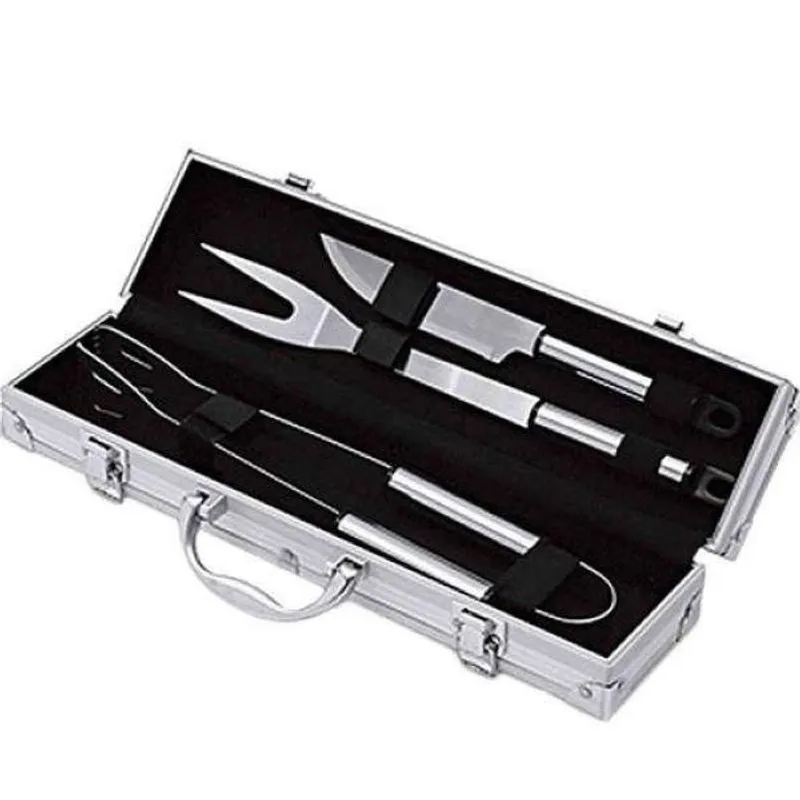 Kit p/ Churrasco 3 Peças Inox + Maleta Para Compartimento