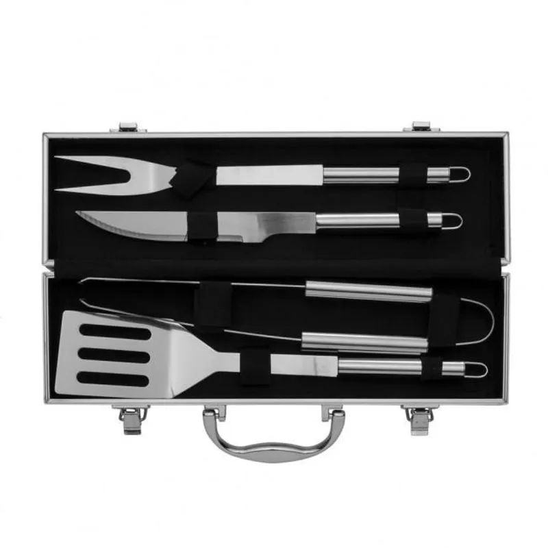 Kit Para Churrasco 4 Peças Inox Com Maleta
