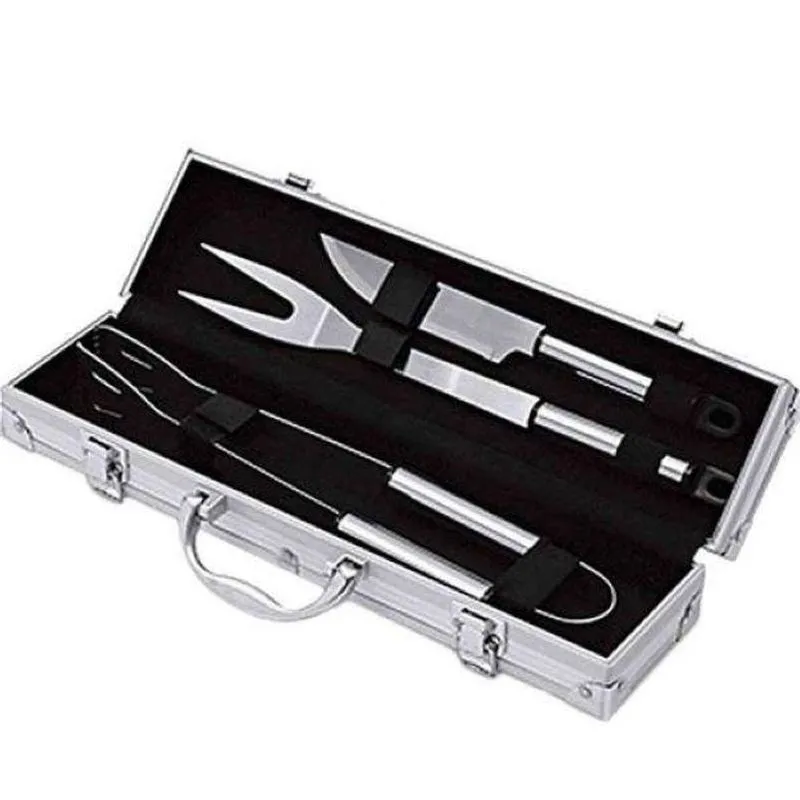 Kit Para Churrasco 3 Peças Inox E Maleta
