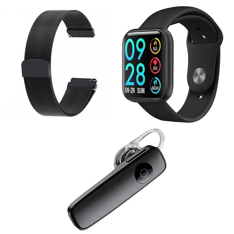 Kit 1 Relógio Smartwatch P80 Monitor de Saúde Preto Android iOS + 1 Pulseira Milanesa Preto Listrada