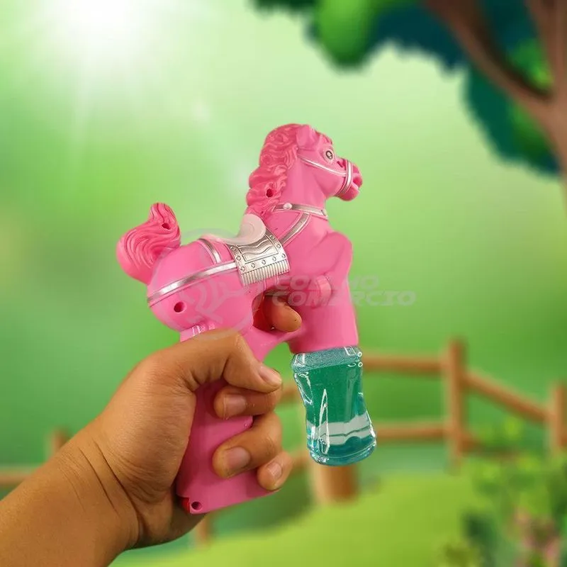 Cavalo Bolhudo Elétrica Pop Tik Tok Lança Bolhas Sabão Rosa