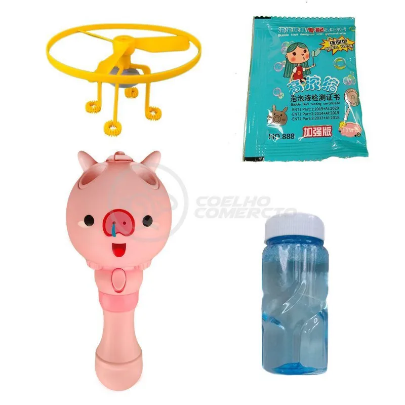 Máquina Bolhas Bubble Voador Haste Animados Porco Rosa 3