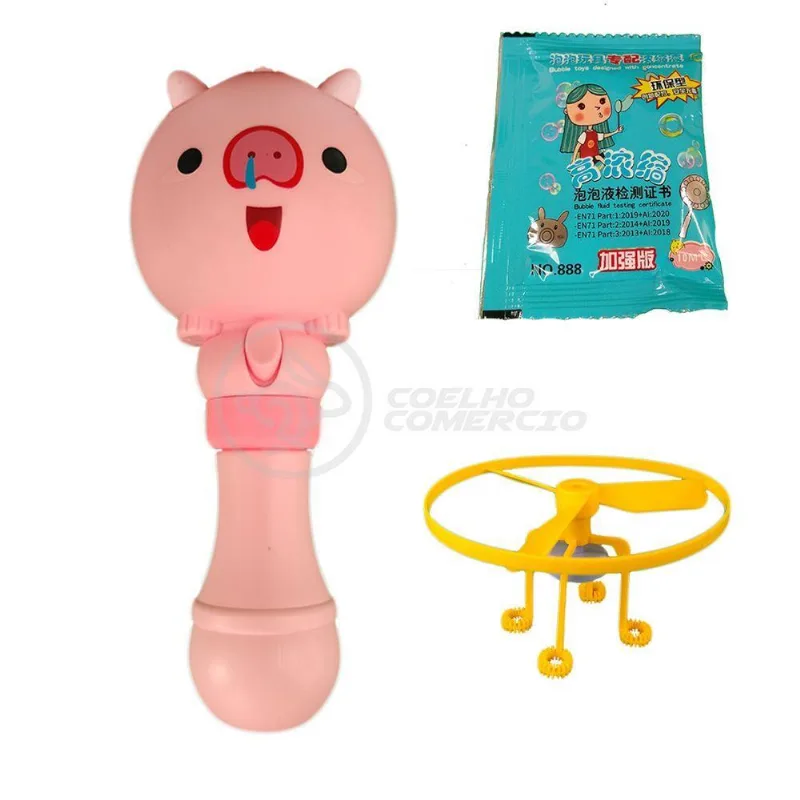 Máquina Bolhas Bubble Voador Haste Animados Porco Rosa 17