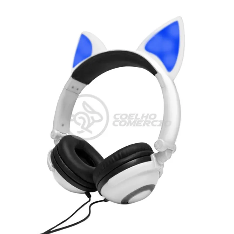 Fone De Ouvido Gatinho Fox Fio C/ Led Infantil Branco