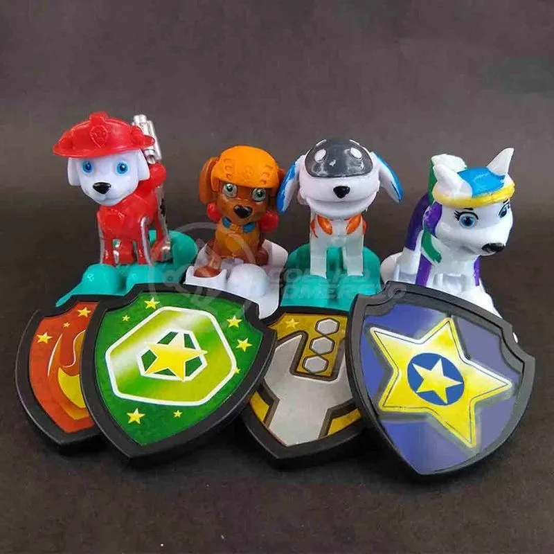 Kit 4 Bonecospatrulha Canina C/skate 8cm Robo Dogbranco